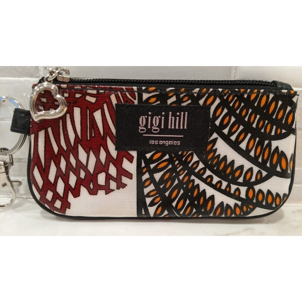 GIGI HILL Coated Canvas Mini Colorful Wristlet Bag Coin Purse 3" X 6" - Picture 7 of 8